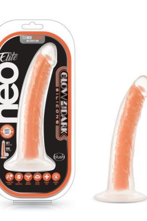 NEO ELITE GLOW IN THE DARK 7.5IN DUAL DENSITY COCK NEON NEON ORANGE