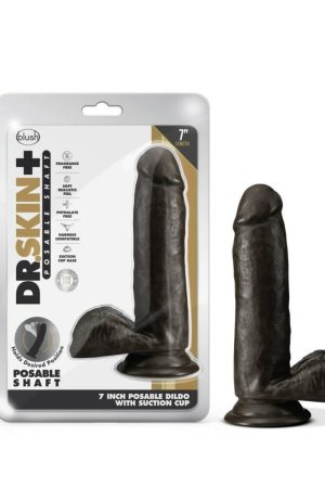 DR. SKIN PLUS 7IN POSEABLE GIRTHY DILDO CHOCOLATE