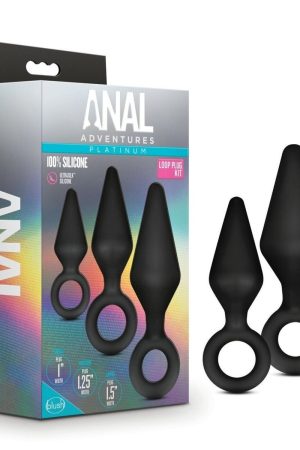 ANAL ADVENTURES PLATINUM SILICONE LOOP PLUG KIT BLACK