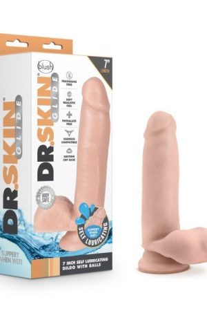 DR. SKIN GLIDE 7IN SELF LUBRICATING DILDO W BALLS VANILLA