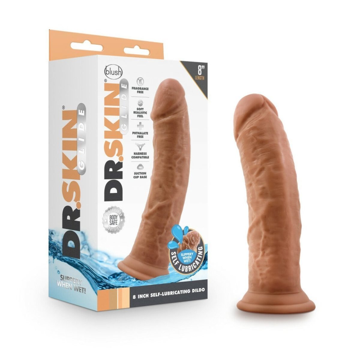 Dr. Skin Glide 8In Self Lubricating Dildo Mocha
