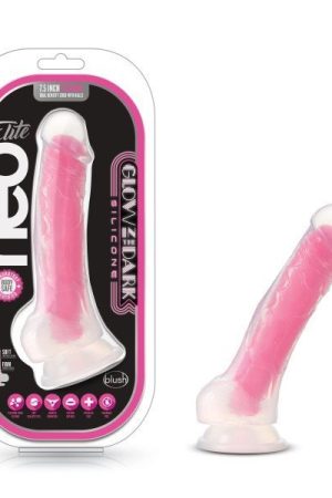 NEO ELITE GLOW IN THE DARK 7.5 IN SILICONE COCK W/ BALLS NEON PINK