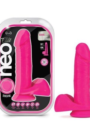 NEO ELITE 8 SILICONE DUAL DENSITY COCK W BALLS NEON PINK "