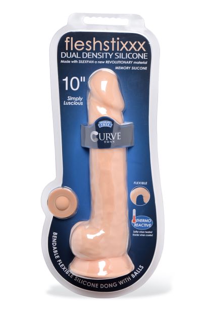 FLESHSTIXXX 10IN SILICONE DILDO W/ BALLS VANILLA