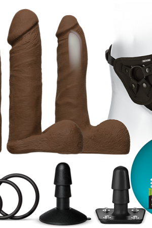 Vac-U-Lock Dual Density Ultraskyn Strap On Set Brown