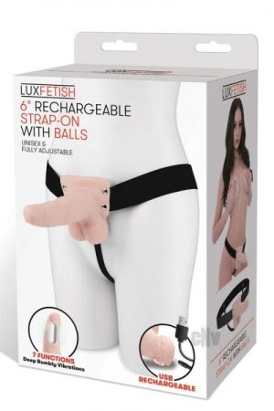 Lux F Recharge Strap On W/balls 6 Flesh