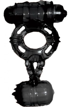 The Macho Stallions Double Cock And Ball Ring With Clitoral Tickler Silicone Waterproof Black