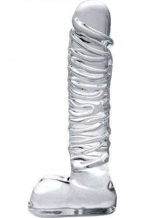 Icicles No. 63 Textured Glass Dildo With Balls 8.5" - Clear
