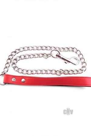 Rouge Leather Handle Chain Lead Leash Red