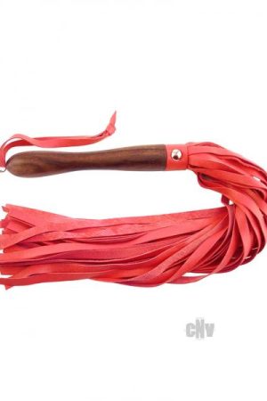 Rouge Leather Flogger Wooden Handle Red