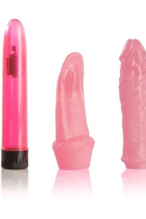 Sultry Sensations Kit Vibrator With 2 Sleeves Pink