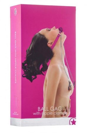 Ouch Ball Gag W/nipple Clamps Pink