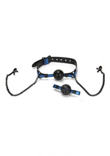 Ws-diamond Ball Gag W Nipple Clips -blue