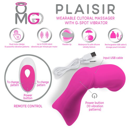 OMG PLAISIR WEARABLE CLITORAL MASSAGER W/ G-SPOT VIBRATOR PINK - Image 3