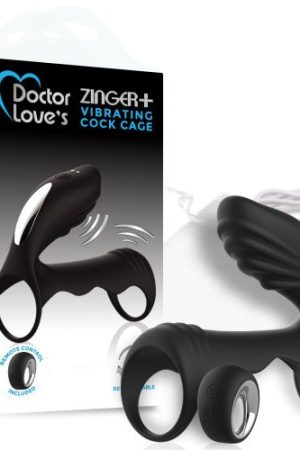 DOCTOR LOVE ZINGER+ VIBRATING RECHARGEABLE COCK CAGE W/ REMOTE BLACK