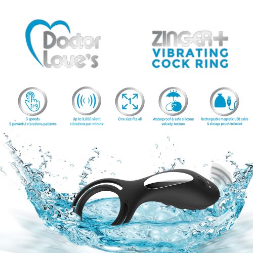 DOCTOR LOVE ZINGER+ VIBRATING RECHARGEABLE COCK RING BLACK - Image 4