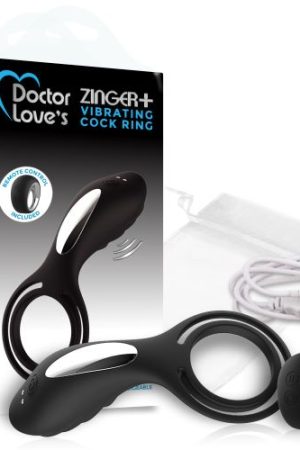 DOCTOR LOVE ZINGER+ VIBRATING RECHARGEABLE COCK RING W/ REMOTE BLACK