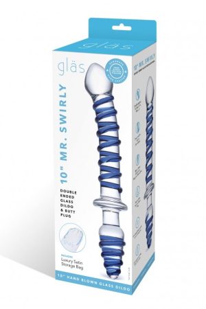 GLAS 10 MR SWIRLY DOUBLE ENDED GLASS DILDO & BUTT PLUG "