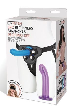 Lux Fetish 3 Pc Beginners Strap On & Pegging Set - Multi Color