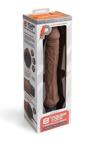 Powercocks 8" Girthy Realistic Vibrator - Dark Brown