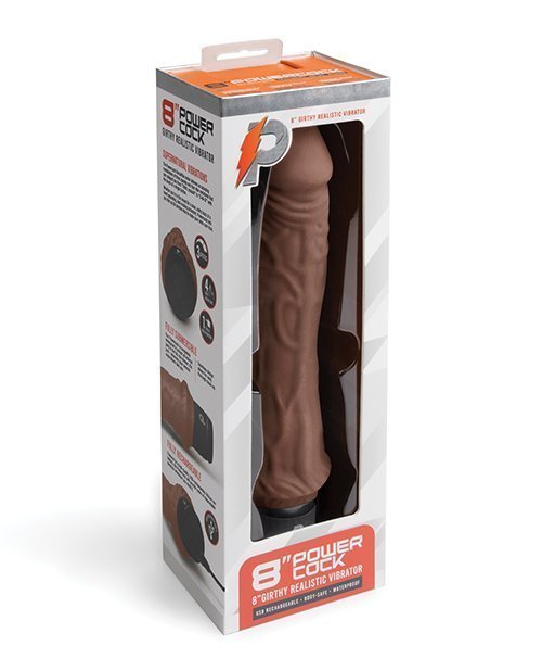 Powercocks 8" Girthy Realistic Vibrator - Dark Brown