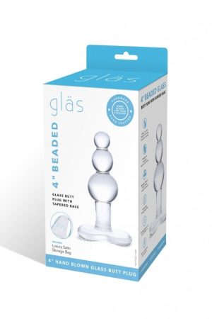 GLAS 4 BEADED GLASS BUTT PLUG W/ TAPERED BASE "