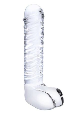 Glas 8 Realistic Ribbed Glass G-Spot Dildo W Balls "
