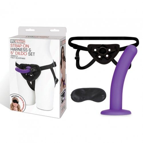 Lux Fetish Strap On Harness & 5In Dildo Set