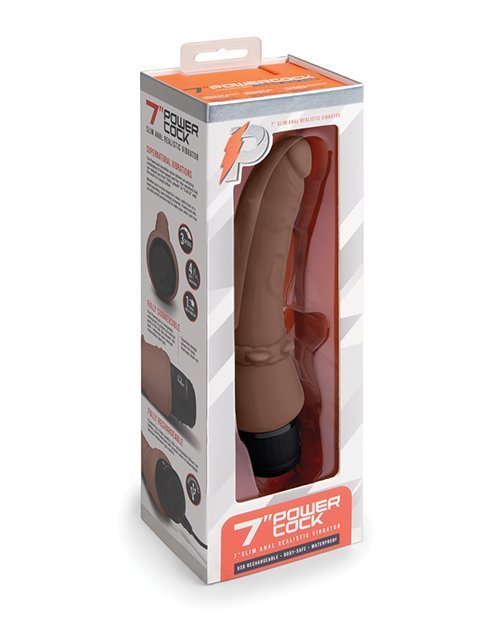 Powercocks 7In Slim Anal Vibrator Dark Brown