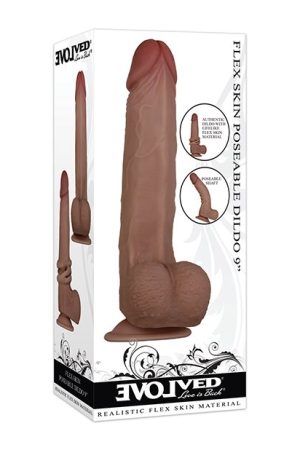 EVOLVED FLEXASKIN 9IN POSEABLE DILDO DARK