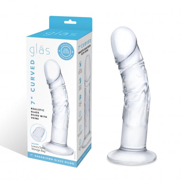 Glas 7 Curved Realistic Glass Dildo W Veins " - Image 6