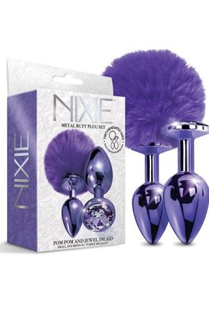 NIXIE METAL BUTT PLUG SET POM POM & JEWEL PURPLE METALLIC