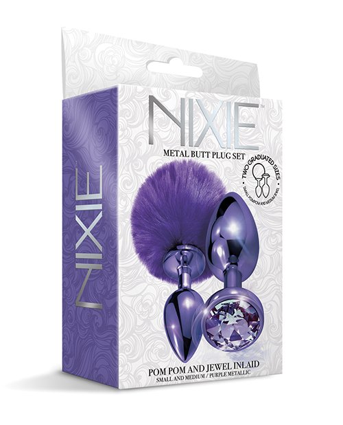 NIXIE METAL BUTT PLUG SET POM POM & JEWEL PURPLE METALLIC - Image 2