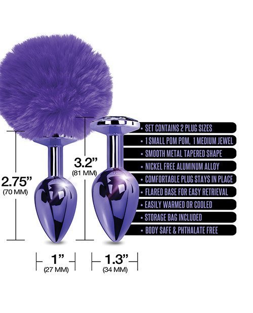 NIXIE METAL BUTT PLUG SET POM POM & JEWEL PURPLE METALLIC - Image 4