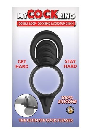 My Cockring Double Loop Cockring & Scrotum Cinch - Black