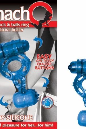 MACHO DOUBLE COCK & BALLS BLUE RING W/CLITORAL TICKLER