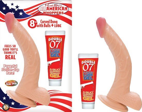 ALL AMERICAN WHOPPERS 8IN CURVED DONG W/BALLS & LUBE