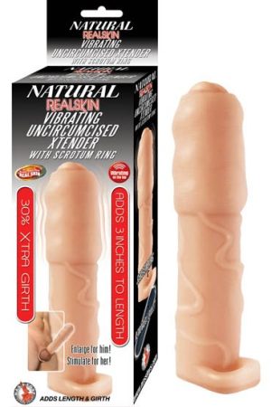 NATURAL REALSKIN VIBRATING UNCIRCUMCISED XTENDER W/ SCROTUM RING FLESH