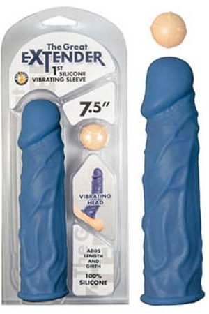 THE GREAT EXTENDER 1ST SILICONE VIBRATING SLEEVE 7.5 IN BLUE
