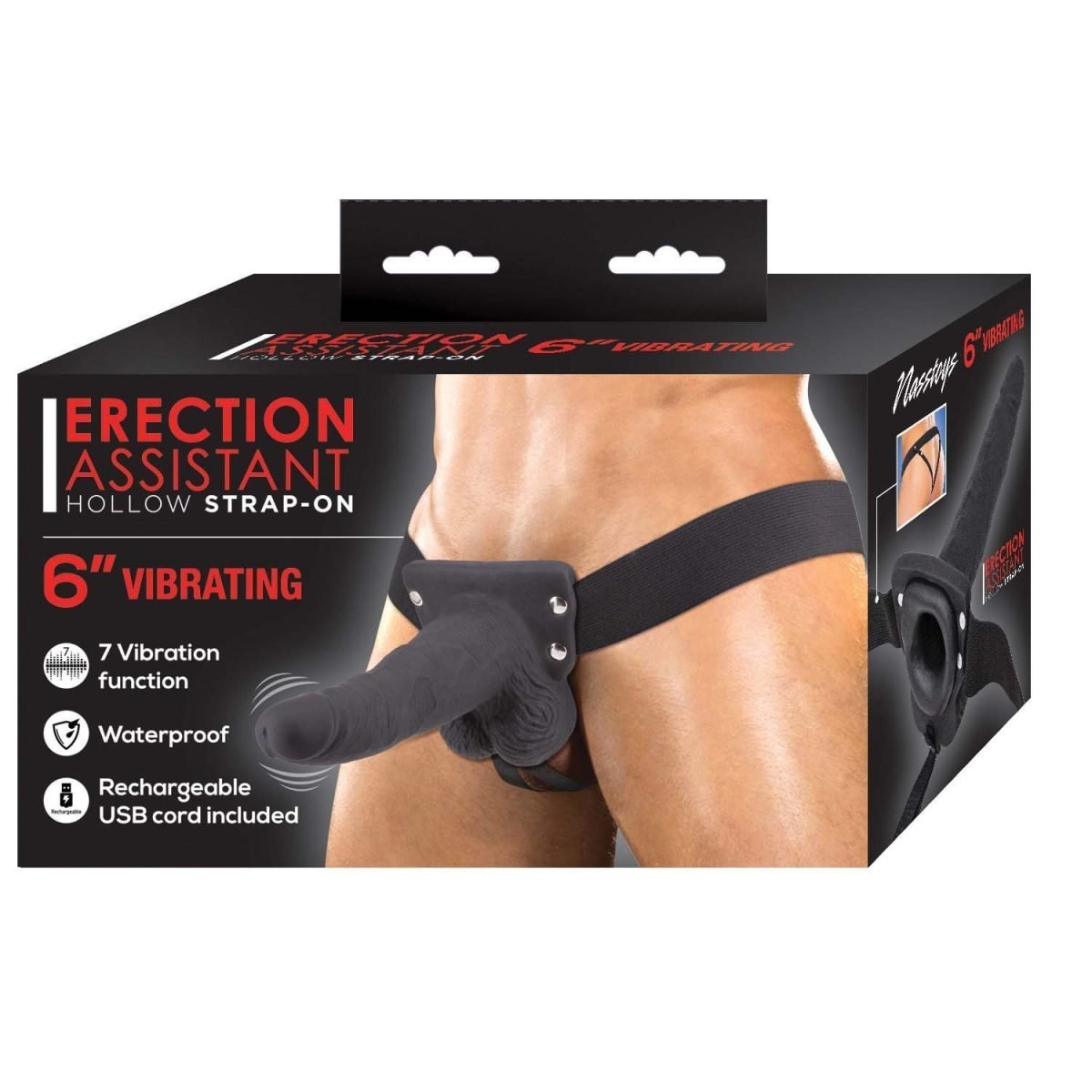 Erection Assistant Hollow Strap-On 6 Vibrating Black "