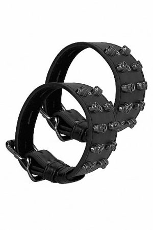 OUCH! SKULLS & BONES HANDCUFFS W/ SKULLS BLACK