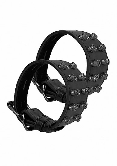 OUCH! SKULLS & BONES HANDCUFFS W/ SKULLS BLACK