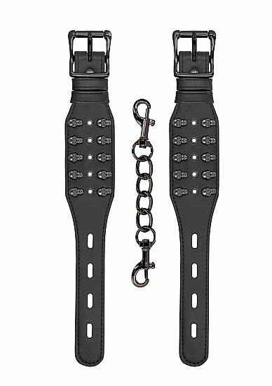 OUCH! SKULLS & BONES HANDCUFFS W/ SKULLS BLACK - Image 2