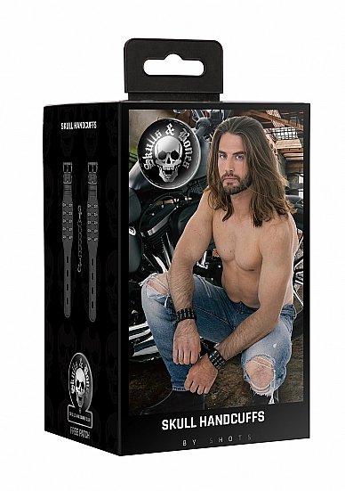 OUCH! SKULLS & BONES HANDCUFFS W/ SKULLS BLACK - Image 4