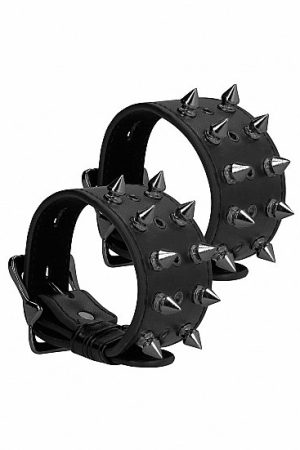 OUCH! SKULLS & BONES HANDCUFFS W/ SPIKES BLACK