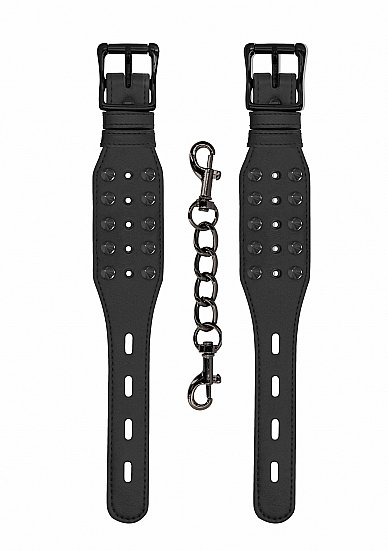 OUCH! SKULLS & BONES HANDCUFFS W/ SPIKES BLACK - Image 2