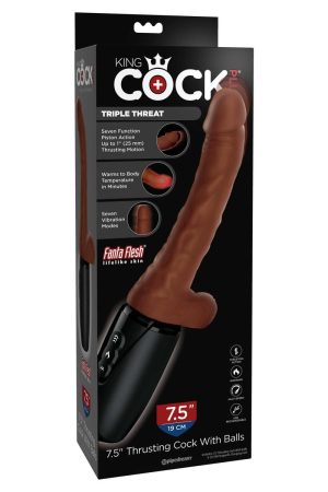KING COCK PLUS 7.5IN THRUSTING COCK W/ BALLS BROWN