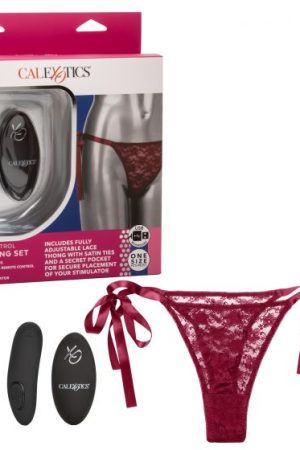 Remote Control Lace Thong Set Burgundy