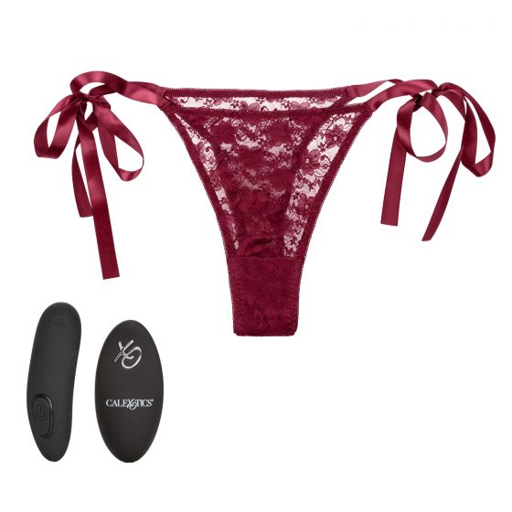 Remote Control Lace Thong Set Burgundy - Image 3