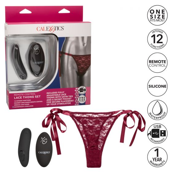 Remote Control Lace Thong Set Burgundy - Image 6